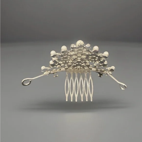 Princess Tiara Comb Wedding Communion Hair /Veil Faux Pearl Rhinestone Accessory - Picture 3 of 6